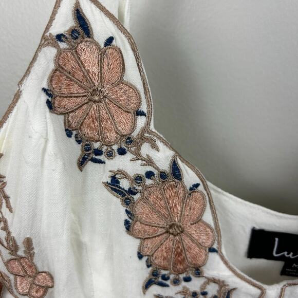 Lulus Womens medium Ivory & Pink floral Fully Lined Strap Boho Mini Dress - Picture 5 of 7